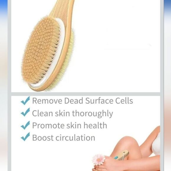 Long Handle Back Scrubber and Body Exfoliator Wood Dual Sided NWT - Picture 5 of 7
